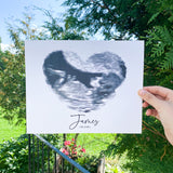 black and white  heart ultrasound photo in black frame