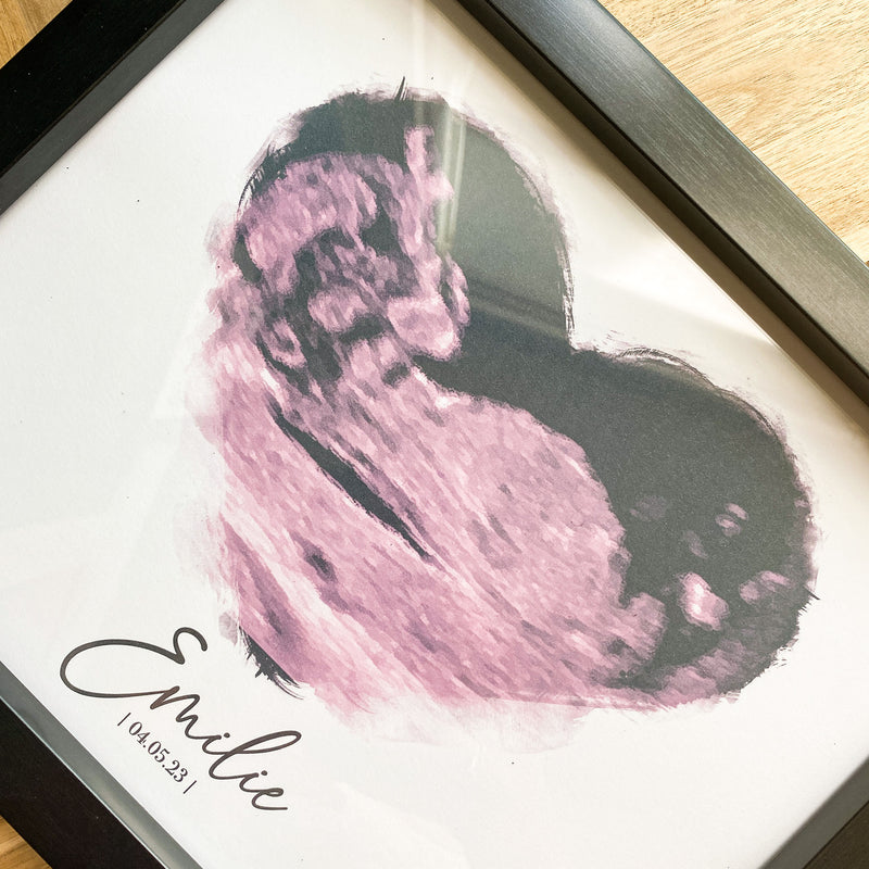 birds eye view pink ultrasound art in black frame