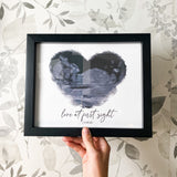 black and white  heart ultrasound photo in black frame