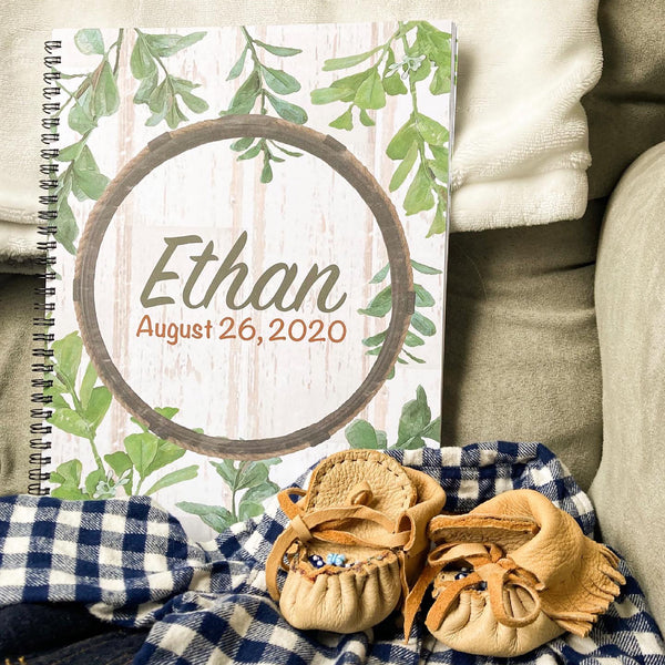 Rustic design Baby Book cover page with personalization
