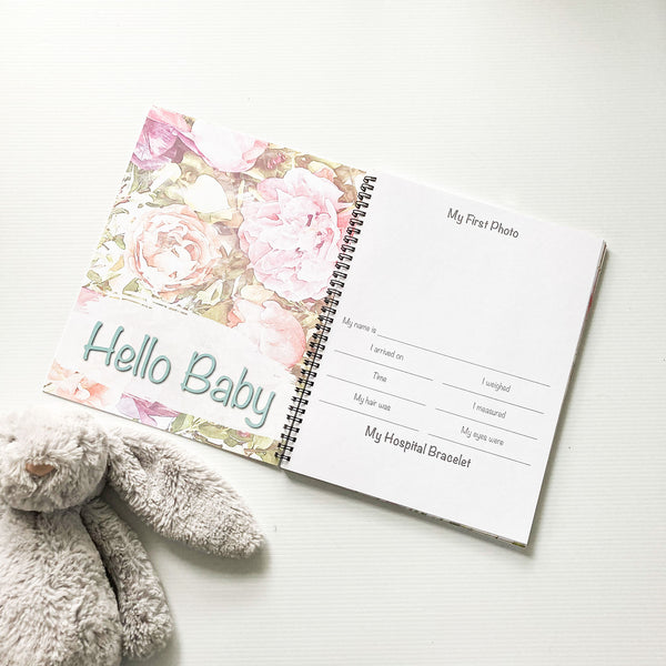 Tulips design Baby Book, Hello Baby section header page and My First Photo page