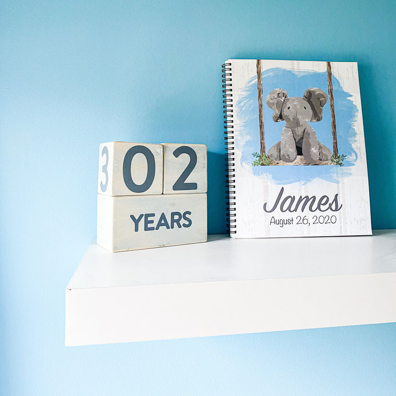 elephant book baby sitting on shelf 