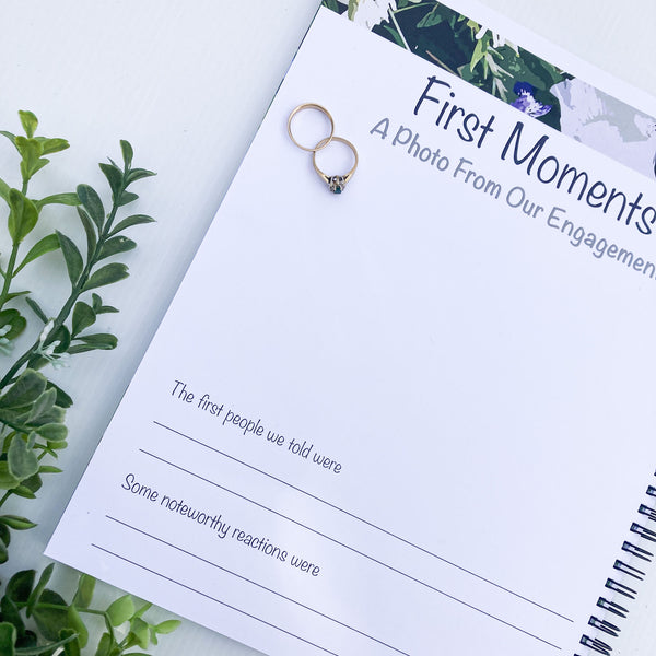 First Moments page , wedding memory bookwith lilies