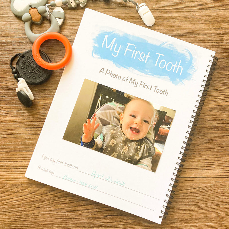 Elephant design Baby Book, My First Tooth page