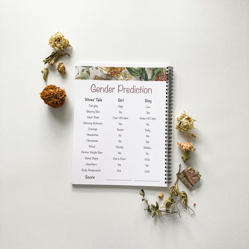 Dried florals design Pregnancy Journal, Gender Prediction page