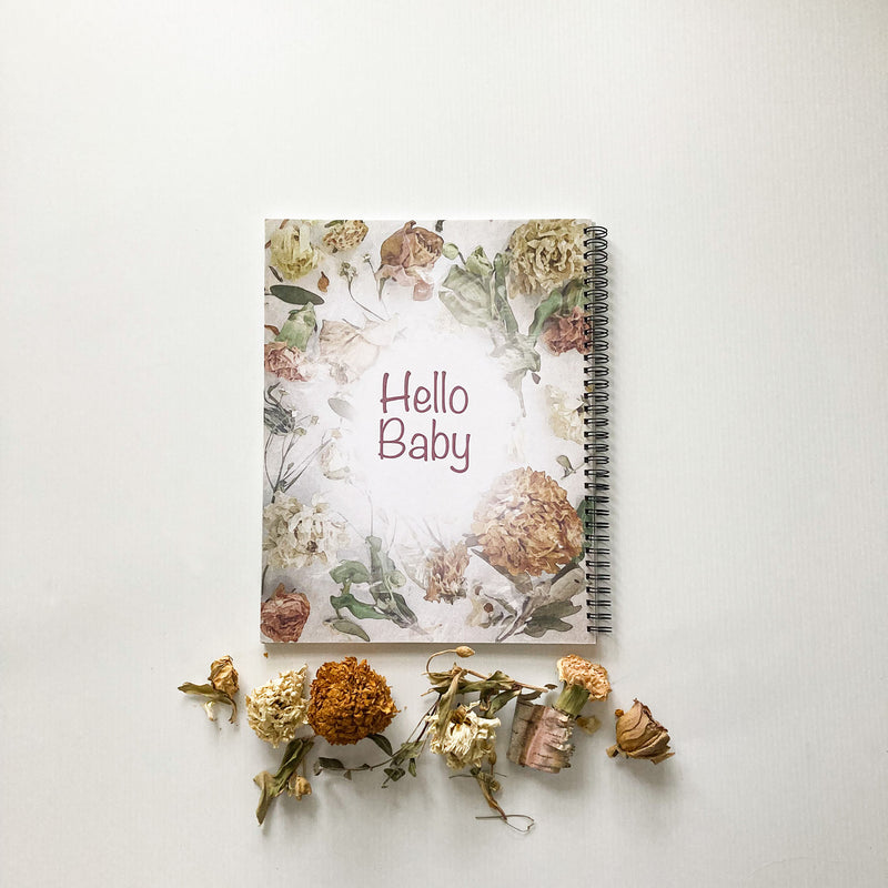 Dried florals design Pregnancy Journal, Hello Baby section header page