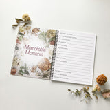 Dried florals design Pregnancy Journal memory book, Memorable Moments pages