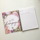 Wedding Memory Book with pink and purple tulips- pop the champagne