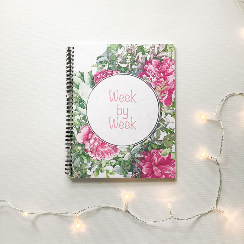 Peony design Pregnancy Journal, Week by Week section header page, pregnancy journal memory book